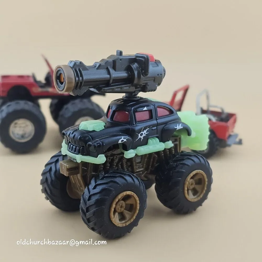 Vtg Lot Of 3 1990's Diecast Monster Trucks Jeep Cars Multi-Color Collectible Toy